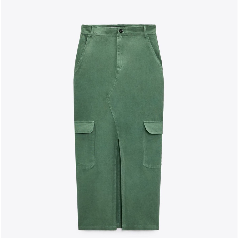 Linen blend midi cargo skirt